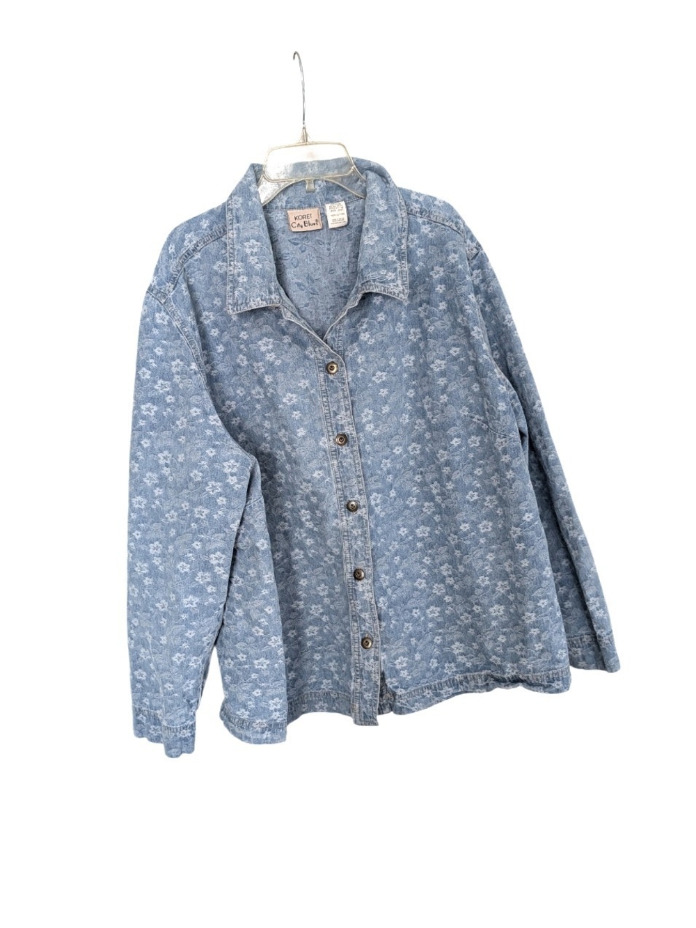 Koret City Blues Vintage Denim Shacket Floral Jacquard Button Up, Size 22W